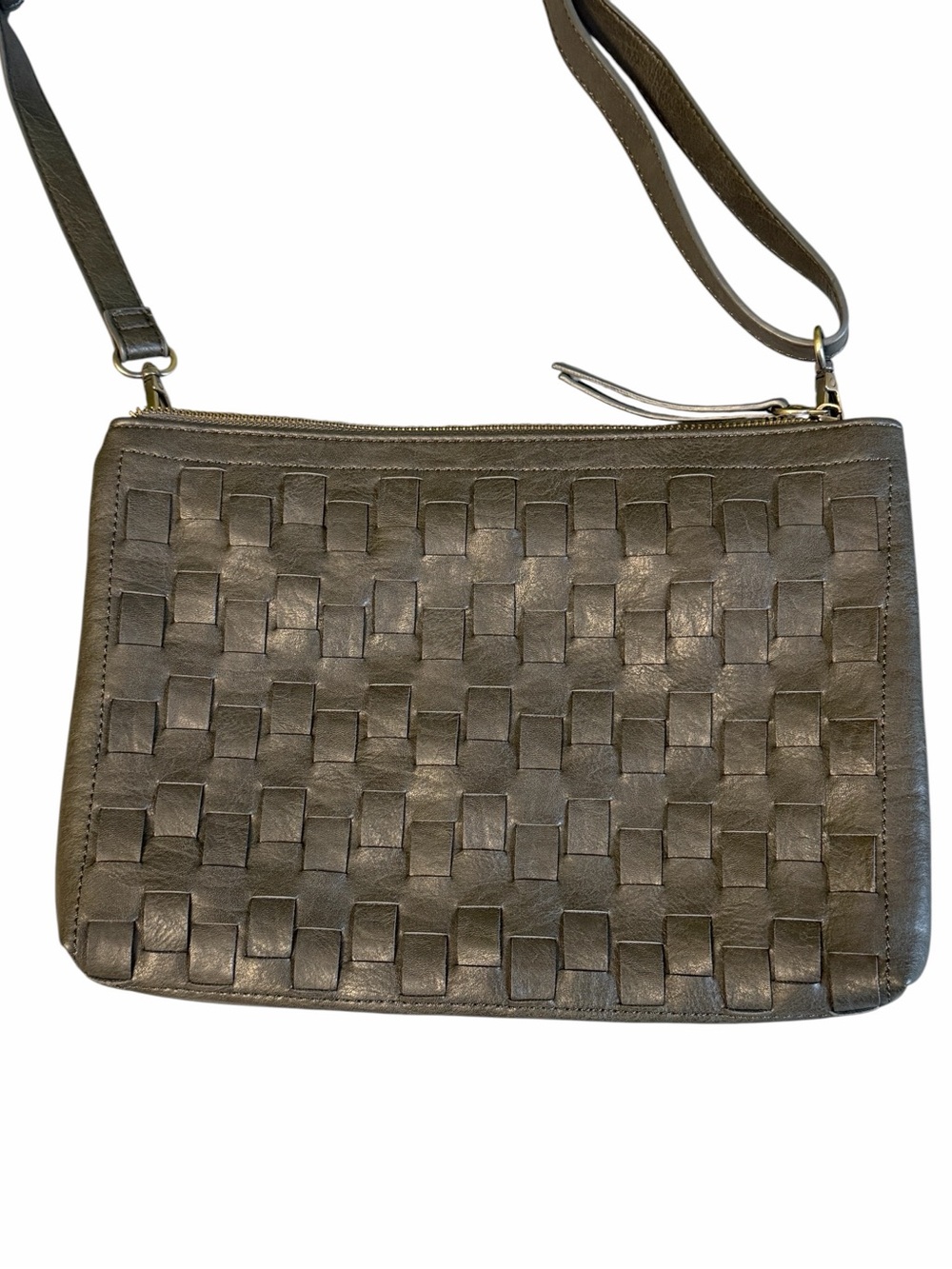 Joy Susan Quinn Woven Vegan Leather Convertible Crossbody Clutch Charcoal #2258 - Picture 2 of 7